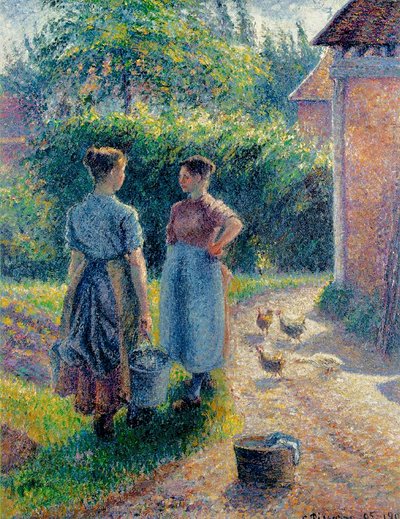 Peasant Women Chatting at Eragny by Camille Jacob Pissarro